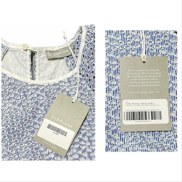 EVERLANE THE TIERED EYELET MIDI DRESS BLUE / WHITE SIZE S, New with tag - Picture 13 of 16